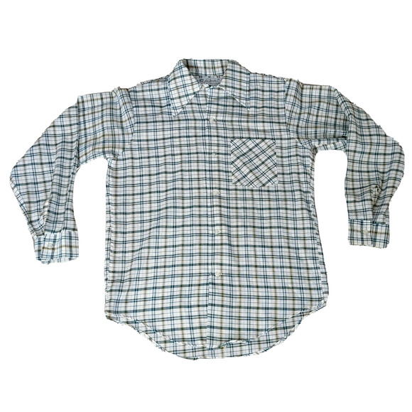 Vintage SIR WALTER LButton Down Plaid Check Shirt w/ Butterfly Collar SZ M - Picture 1 of 4